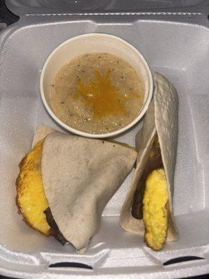 Breakfast burrito (Angus steak, egg) Cheese grits