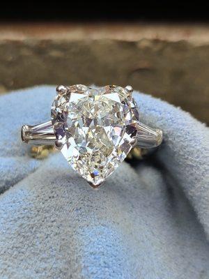 Custom Handmade Platinum  4.50 carat Heart Shaped Diamond with .75 tapered Baguettes on each side