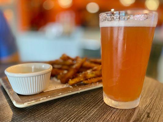 Zucchini Fries and Tax Man Brewing's Cranberry Wit-Held