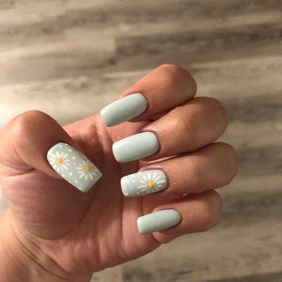 Spring Floral Nails in Pastel Blue!