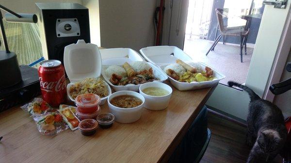 2 Lunch Specials, curry chicken and Mongolian beef. Egg drop and Hot n' sour soup. Thanks Yummy :)