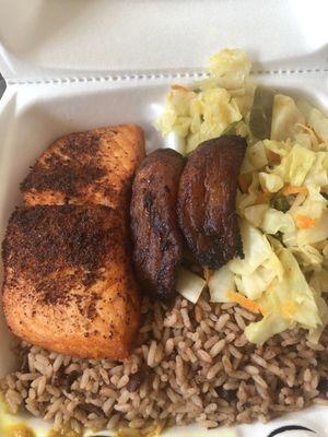 Blackened Salmon Rice n Peas Steam Veg