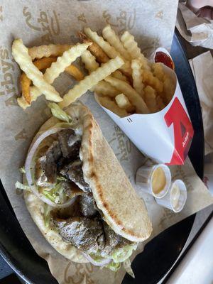 Crinkle Fries (Medium) and Greek Gyro