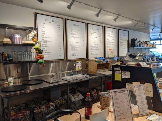 Menu: coffees, sandwiches, soups, and salads.