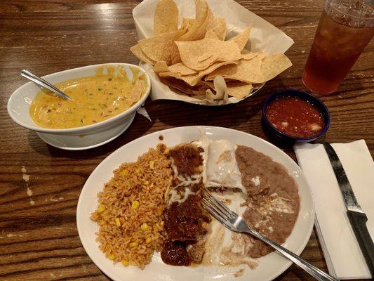 Lunch Border Queso Beef Enchilada with a chicken enchilada