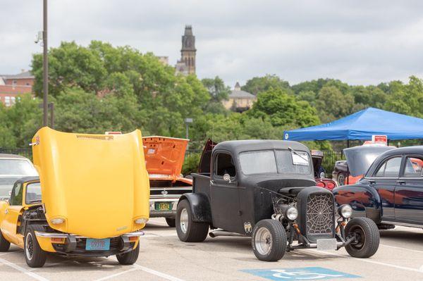 Community car show and the historic Soldiers Home in the background.