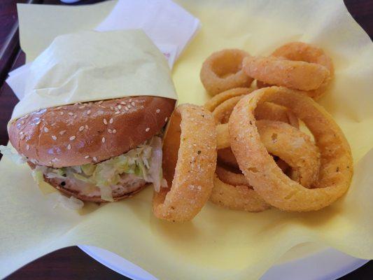 Cheese burger and onion rings, fantastic!  A $11 combo.  Other places $6.50-$7.95 a combo.