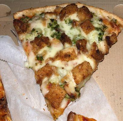 Chicken and Broccoli Pan Pizza Slice