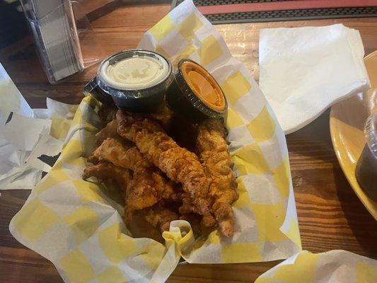 Chicken fingers -Buffalo and blue cheese sauces