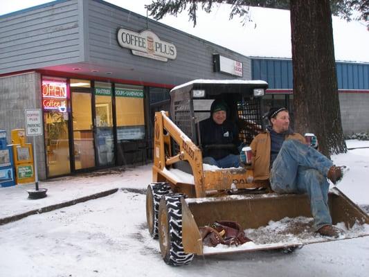 Cant get a ride? Our coffee is so good, these guys took the machine out to grab some. 2005 when the snow piled up!