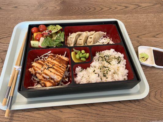 Salmon Bento with Dumplings.