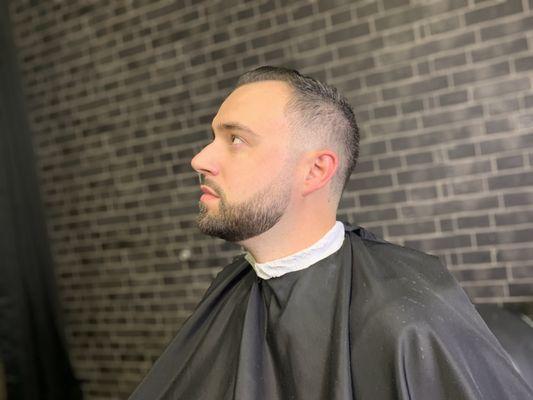 Haircut and beard trim with taper fade