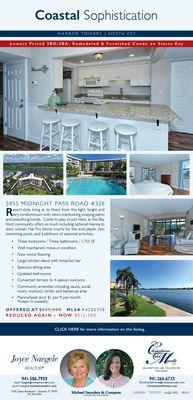 Total updated Siesta Key Condo across the street #1 BEACH ..by Dr. Beach... Harbor Towers .SOLD! more  contact  Christinedelmonte.com