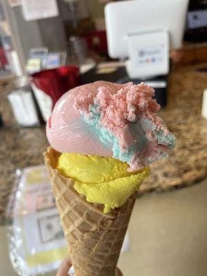 Waffle cone with cotton candy and play dough ice cream