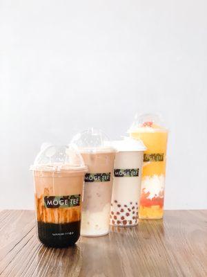 Brown Sugar Bubble Milk Tea, Taro Tofu Pudding, Rose Bubble Milk Tea, Mango Pomelo (Cheese Foam) IG: @joyyeats