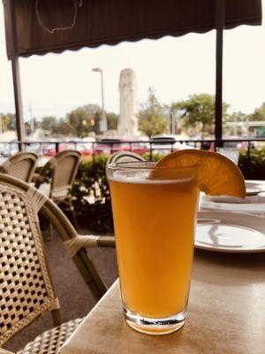 A refreshing Blue Moon with the Shrine in the background.