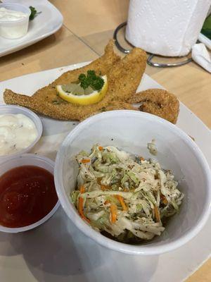 Fried catfish and 5 Hand Breaded Shrimp