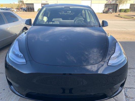 2020 Tesla Model Y with paint protection film, ceramic coating, and front windows tinted.