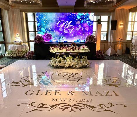 Wedding at Portofino Hotel in Redondo Beach where we provided the DJ, Lighting, Dance floor and LED screen