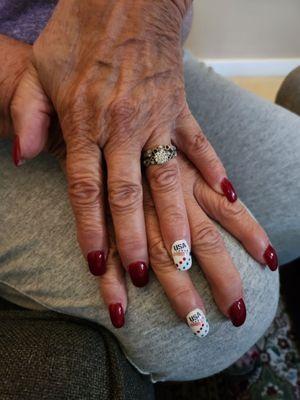 My wife loves going to Peabody Nails. Always happy to show off her nails. For me, happy wife, happy life.