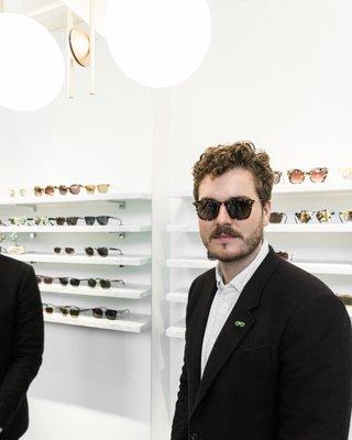 Stirling Barrett, designer & founder of Krewe Eyewear visiting Black Optical Dallas