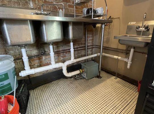 3 compartments sink , grease trap , hand sink installation