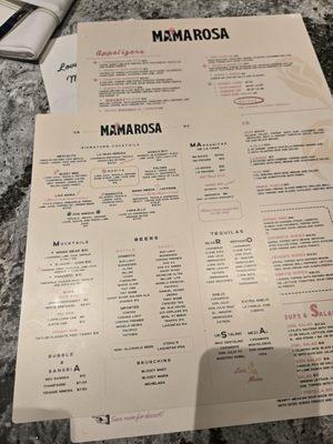 Drink and food menus