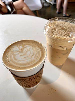 Decaf vanilla latte and a Nutty Cloud iced latte