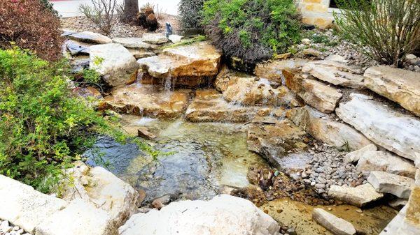 Waterfall by front walkway