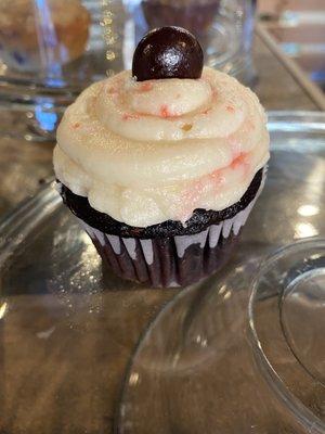 Chocolate cupcake with ganache filling, Topped with peppermint buttercream icing.