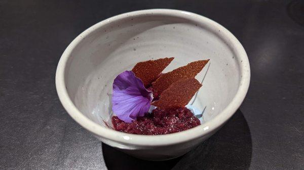 January 2022 Menu
 Thai Pea Flower Ice Cream & Berry Granita