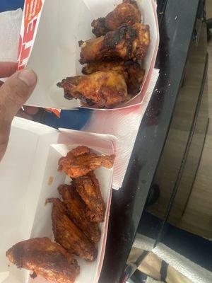 Buffalo hot and sweet chili wings burnt dry