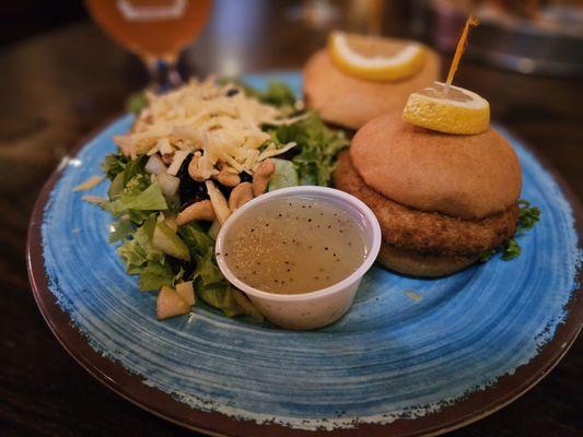 Crab cake sliders and CRACK salad.