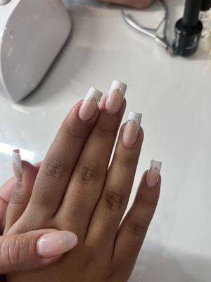 Gel x with French tip, square nail, and silver accent