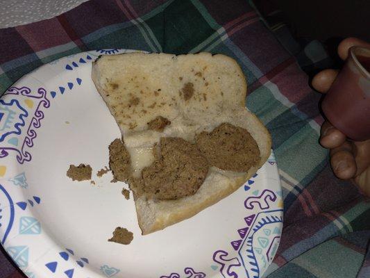 Terrible....Meatball from Nino C's in Tobyhanna , Pa. One small meatball cut in half per each side of the roll. WOW