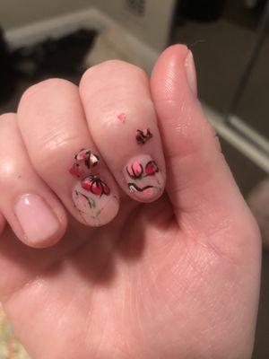 Fully chipped nail art, 4 hours after appointment