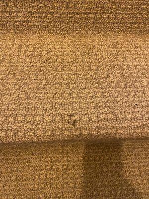 Welding burn mark on brand new carpet. *Note -carpet installation was rescheduled 3 times to avoid this.