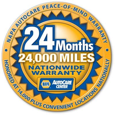 In house 24/24 warranty with the NAPA nationwide warranty on all repairs!