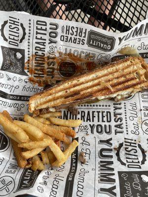 Cheesesteak panini with fries.  I only could eat half of it.  It was Cheesesteak Panini with crispy fries