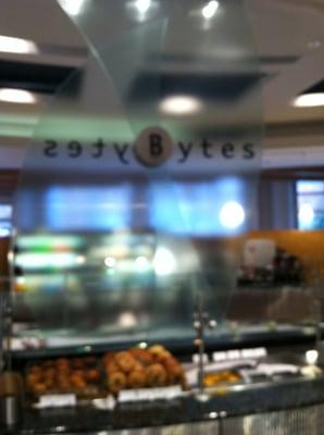 The Bytes logo....above the salad bar...and muffin and bread bar!