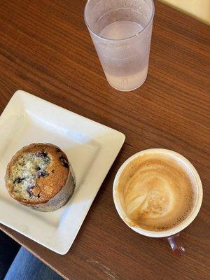 Blueberry muffin and cappuccino