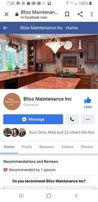 Bliss MAINTENANCE web site and Google reviews