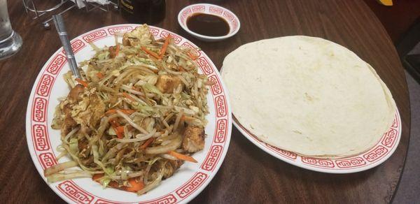 Mu shu vegetables with fried tofu added