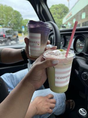 Iced ube specialty and iced strawberry matcha