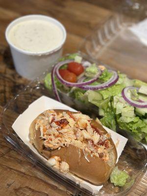 Hot buttered lobster roll with a side salad. Plus 12 oz cup of clam chowder