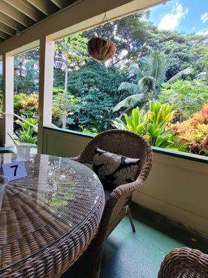 Lanai seating looking out at the garden.