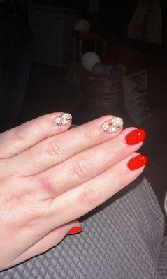 Red acrylics with strawberries and daisy's