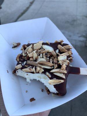 Dark Chocolate Almond Ice Cream Bar. If you want any sweetness/flavor get the add ons.