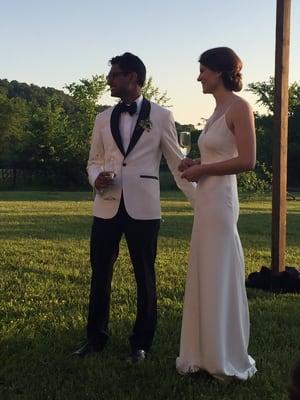 White tuxedo for wedding, custom made by Martin Greenfield's