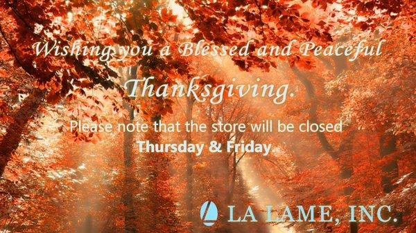 The store will be closed for thanksgiving. Thursday 23rd and Friday 24th of November 2017. We'll open again Monday 27th again.